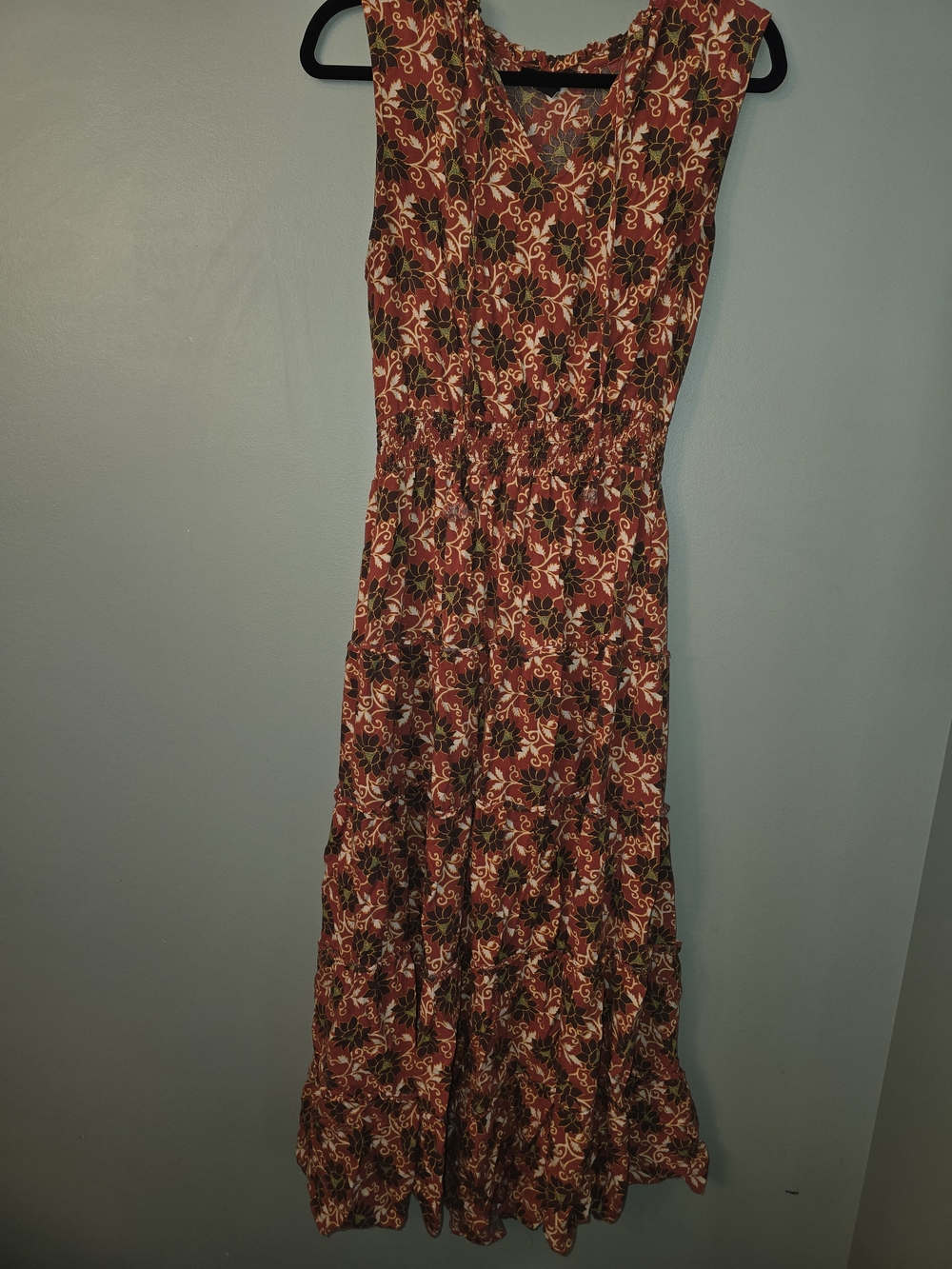 MSK Rust Floral Maxi Dress with Green Accents